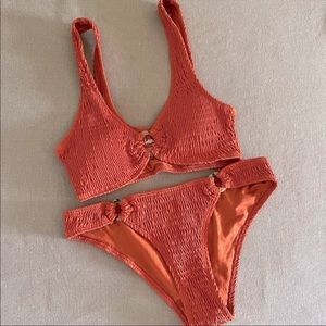 Cabana De Sol Cinnamon Puckered Texture Lightly Padded Top Two-Piece Swimsuit